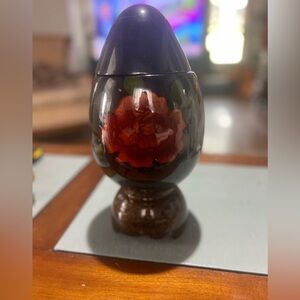 Black and Red Floral Decorative Egg lacquerware Vietnamese .